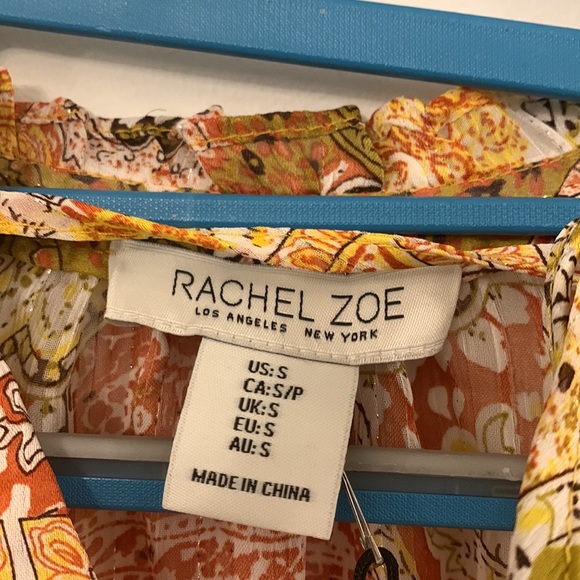 Rachel Zoe, Boho, Yellow, orange and gold-tone sheer blouse, women’s size Small - Picture 2 of 5